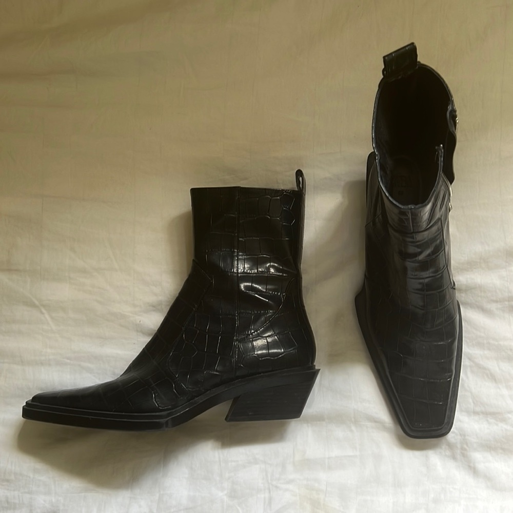 Zara Black Boots - Crocodile Patent - Size 40